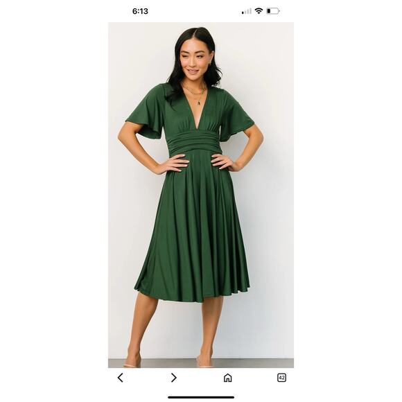 NWT Baltic born Green Midi Dress Deep V Neck Flutter Sleeve Flowy Skirt Plus 2X - Picture 6 of 15